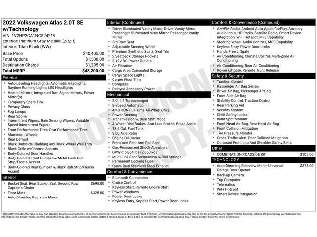 2022 Volkswagen Atlas 2.0T SE w/Technology