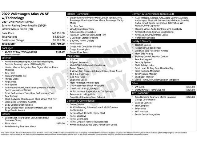 2022 Volkswagen Atlas 3.6L V6 SE w/Technology
