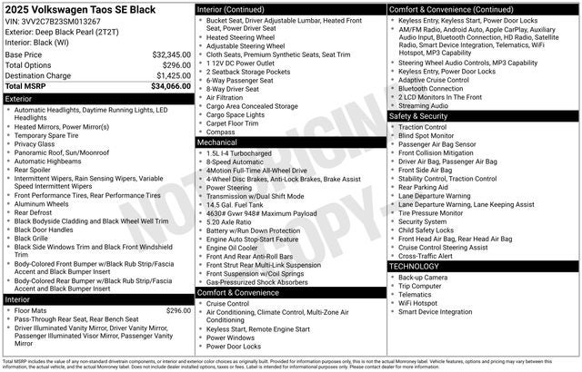 2025 Volkswagen Taos 1.5T SE Black
