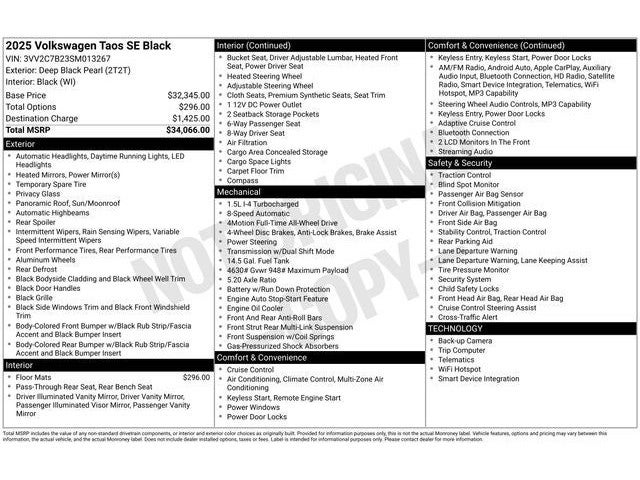 2025 Volkswagen Taos 1.5T SE Black