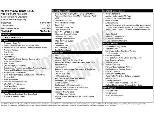 2019 Hyundai Santa Fe SE