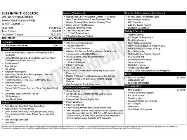 2022 INFINITI Q50 LUXE