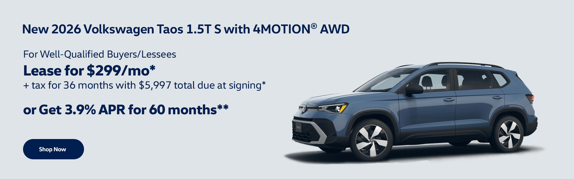 New 2026 Volkswagen Taos 1.5T S with 4MOTION® AWD