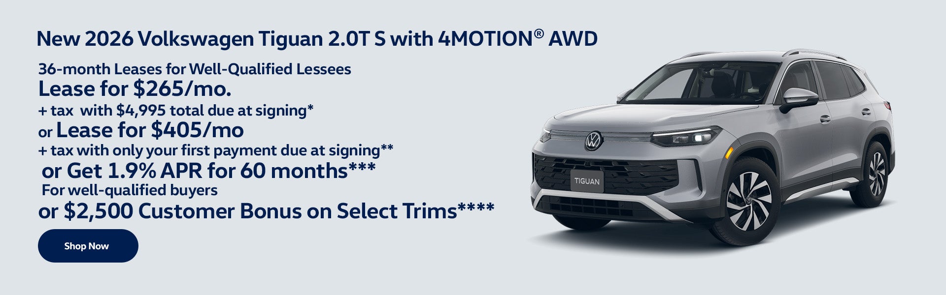 New 2026 Volkswagen Tiguan 2.0T S with 4MOTION® AWD